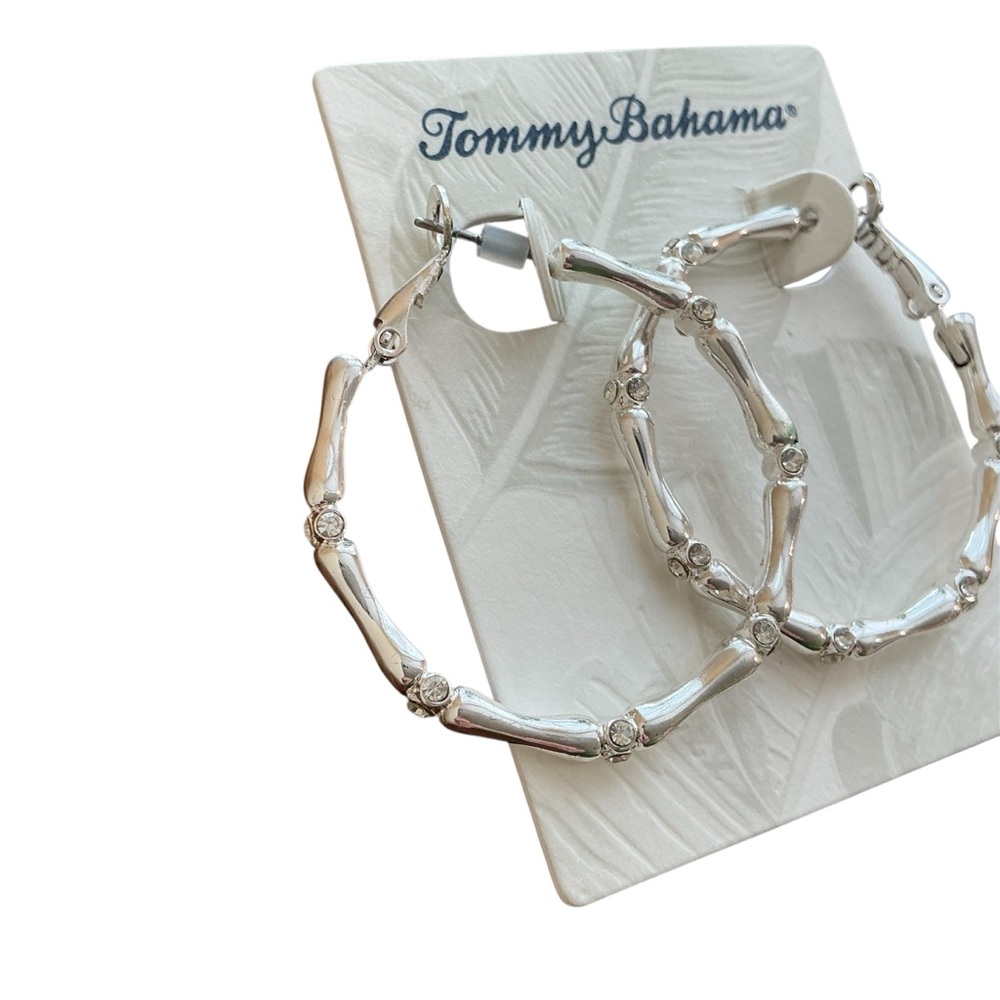 Tommy Bahama Silver Textured Hoop Earrings - Picture 2 of 3